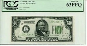 FR 2100-L 1928 $50 �A�M������s�� PCGS 63 PPQ �I�� �V�i