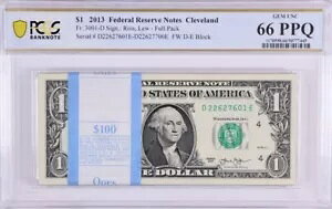 $1 2013 N[uh tpbN BEP 100 m[g PCGS Gem UNC 66 PPQAFW D-EAtpbN