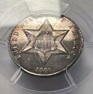 1860 Vo[ 3 Zg PCGS v[tt@C UNC ڍׁB #6849