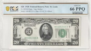 $20 1928 FRNA_B 2050-H ZgCX V[ PCGS-B Gem Unc 66PPQ