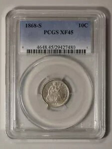 1868-S 10C ���o�e�B �V�[�e�b�h �_�C�� PCGS XF45