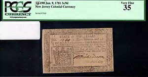 j[W[W[An Fr#NJ-198 1781 N 1  9  3s9d PCGS 35 *Brearley Sig*