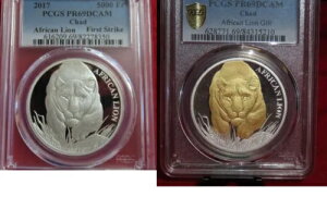 2017 �`���h �A�t���J�� ���C�I���Y 1�I���X .999 �V���o�[ ? TWO COINS 1 �M���g �M���h ? PCGS PR69 5000