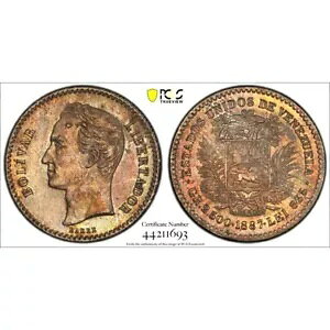 1887 ベネズエラ 1/2 ボリバル、PCGS AU 詳細 - 清掃済み、魅力的、UNC に近い