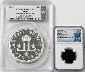 2022 $50 �J�i�_ 5�I���X �V���o�[ ���C 14 �� 30 �f�j�[�� PCGS PR70 DCAM FDOI �ݏ���