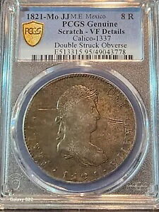 1821-Mo JJ 8 Reales PCGS VF 詳細 メキシコ キャリコ-1337 M.E ダブル ストラク 表面