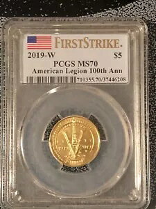 2019 W PCGS MS70 �t�@�[�X�g �X�g���C�N $5 �S�[���h �A�����J�� ���[�W���� 100 ���N�L�O POP 106