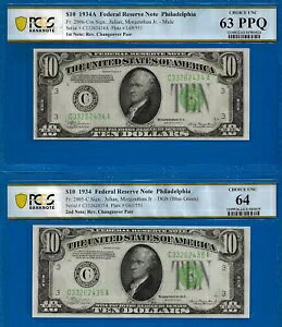 1934 1934A $10 �t�B���f���t�B�A FRN PCGS 63PPQ Rev �`�F���W�I�[�o�[ Fr 2006-Cm Fr 2005-C