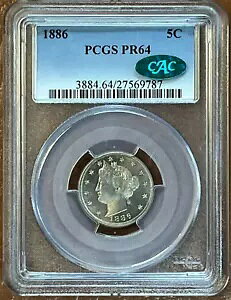 1886 P プルーフ リバティ "V" ニッケル 5C PCGS & CAC PR64 - グリーン ステッカー!
