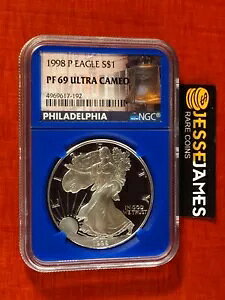 1998 P プルーフ シルバー イーグル NGC PF69 ウルトラ カメオ リバティ ベル レーベル ブルー コア