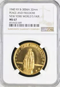 1940 年平和と自由ニューヨーク万博メダル、ワシントン 150 位、MS67 NGC - トークン