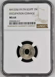 �G�W�v�g 1 M 1917H - AH1335 MS 64 SULTAN HUSSEIN KAMIL NGC One Millieme �ɂ��O���[�f�B���O