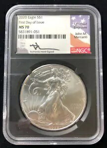 2020 Silver Eagle NGC MS70 s John M. Mercanti  BLACK CORE