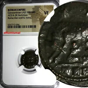 ローマ帝国コンスタンティヌス BI Nummus cAD 330-340 Roma/She-Wolf &Twins NGC VF (6)