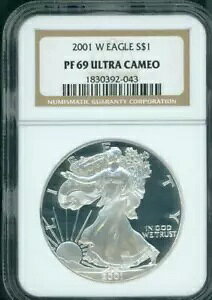 2001-W �A�����J�� �V���o�[ �_���[ �C�[�O�� ASE $1 NGC PF69 PR69 �v���[�t �v���~�A���i��