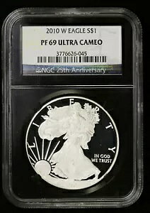 2010 W プルーフ シルバー イーグル NGC PF 69 ウルトラ カメオ ブラック コア