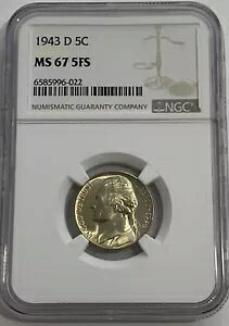 1943 D NGC MS67 5FS �V���o�[ �W�F�t�@�[�\�� �j�b�P�� 5C �~���g�X�e�[�g �R�C�� �t�@�C�u �t�� �X�e�b�v