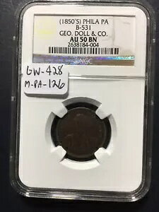 (1850 N) Washington Baker 531AGW-428AM-PA-126AGeoBh[AhJpj[ NGC AU-50BN