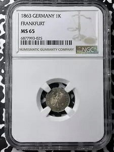 1863�N �h�C�c �t�����N�t���g 1 �N���C�c�@�[ NGC MS65 Lot#G7062 Gem BU!