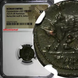 ���[�}�鍑 �R���X�^���e�B�k�X BI Nummus cad 330-340 Roma/She-Wolf & Twins NGC XF(2)