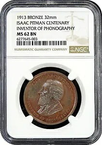 1913 �s�b�g�}�� 100 ���N�L�O���R�[�h������ - �u�����Y 32mm �A�C�U�b�N NGC MS62 BN