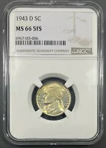 1943-D NGC MS66FS �W�F�t�@�[�\�� �V���o�[ �j�b�P�� 5c - �J���t���ȃg�[���� PQ
