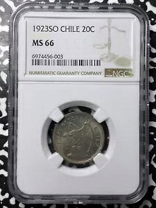 1923N-So Chile 20 Centesimos NGC MS66 Lot#G7633 Gem BU!\gbvO[hI