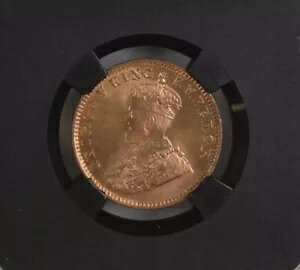 1918 C KG V British India 1/4 Anna BLACK CORE - NGC Graded MS 66 RD