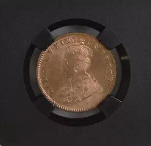 1918 C KG V British India 1/4 Anna BLACK CORE - NGC Graded MS 66 RD