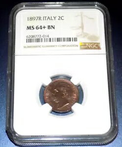 1897R ITALY 2 CENTESIMI NGC MS 64 + MS64+ C^A 2C FO[h UNC RC