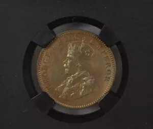 1936 C KG V British India 1/4 Anna Black Core- NGC Graded MS 66 RB