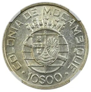 モザンビーク 10 エスクード 1938 シルバー NGC UNC 'ポルトガル コロニー' 1年タイプ