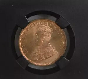 1918 C KG V British India 1/4 Anna Black Core-NGC Graded MS 66 RD