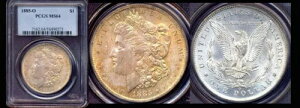1885-O $1 PCGS MS64 IWi̐Fƕ\ʂ̃Vo[ƂfGȃS[hJ[ M