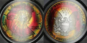 1998 アメリカン シルバー イーグル PCGS MS-65 - 観察結果。 & ブルズアイ牧師レインボートーニング!