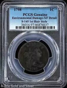 1798 1C ドレープ バスト ラージ セント PCGS 本物の XF ディテール | S-145 1stヘアスタイル