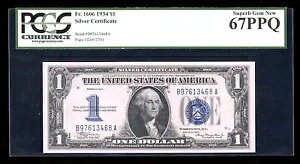 DBR 1934 $1 �V���o�[ �X�[�p�[�u �W�F�� Fr. 1606 BA �u���b�N PCGS 67 PPQ �V���A�� B97613468A