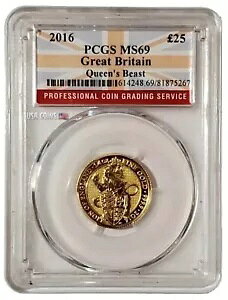 2016 1/4 オンス ゴールド ?25 グレートブリテン クイーン ビースト ライオン オブ イングランド PCGS MS69 コイン。