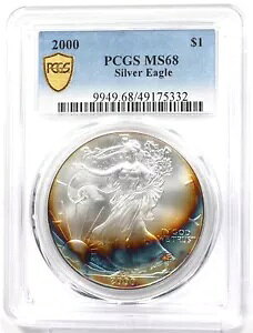 2000 シルバーイーグル ゴージャスモンスター レインボーブルー/オレンジ調! PCGS MS68 PC1717