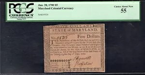 MD-119 1780 �N 6 �� 27 �� $5 �����[�����h�A���n�ʉݎ��� PCGS UNC-55 �ɂ���