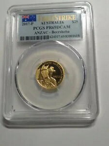 1/4 �I���X �r�A�V�F�o �S�[���h �R�C�� 2017 - P �I�[�X�g�����A $25 PCGS PR69DCAM ANZAC -