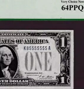 قڌő S/N 85555555 $1 1928 Vo[ؖ t@j[obN Fr.1601 PCGS
