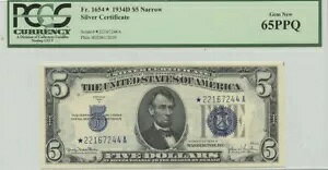 1934D $5 �V���o�[ �T�[�g FR#1654* PCGS 65 �W�F�� �V�i PPQ �X�^�[ �i���[