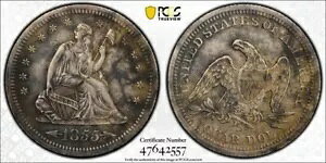 1855 - S 25C �A���[�Y ~ SEATED LIBERTY QUARTER ~ PCGS XF to AU ���[�~���g ���A