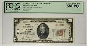 1929 �N �J���t�H���j�A�B�X�g�b�N�g�� ��ꍑ����s $20 PCGS AU 58 PPQ