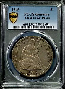 1845 $1 着席リバティ ドル - PCGS XF ディテール - レア グレード CC141