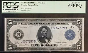 1914�N $5 �A�M������s�� PCGS 63PPQ Choice New San Francisco FR 891a Mr. C