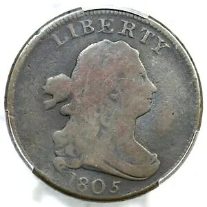 1805 C-3 R-4 PCGS VG 詳細 Sm 5、ステム ドレープ バスト ハーフ セント コイン 1/2c
