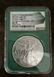 2021 (p) Eagle S $1 Heraldic Eagle T1 �ً}���Y-FDI MS70