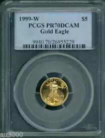 1999-W $5 ゴールド イーグル 1/10 オンスG$5 PCGS PF70 PF-70 プルーフ PR70 ディープ カメオ